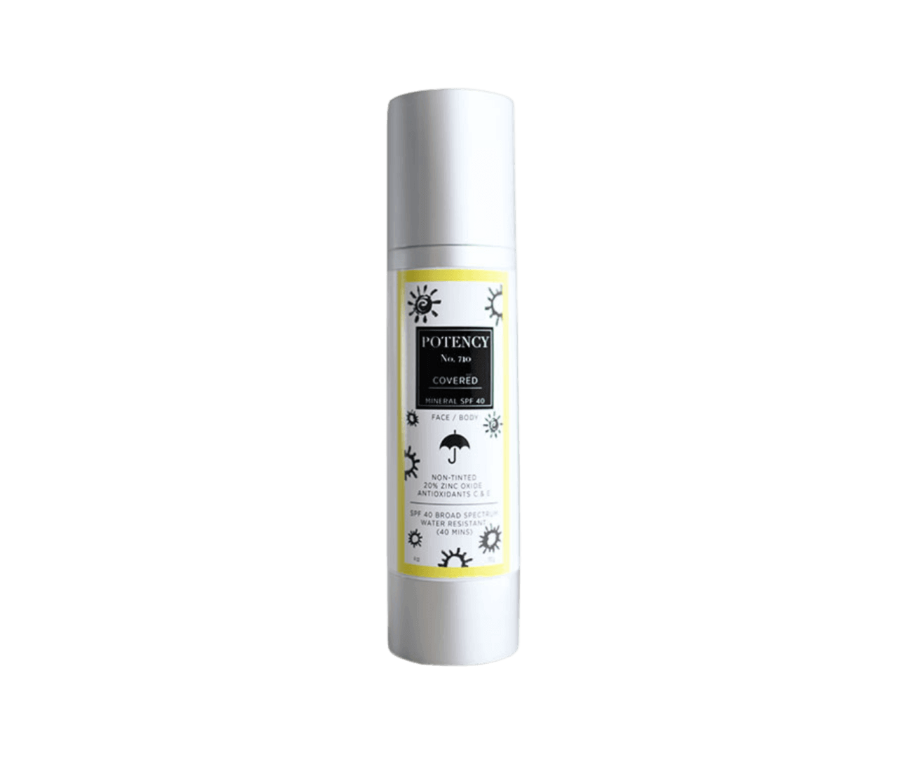 Covered Mineral Sunscreen SPF 40, non-tinted and antioxidant-rich, available at Potency No. 710.