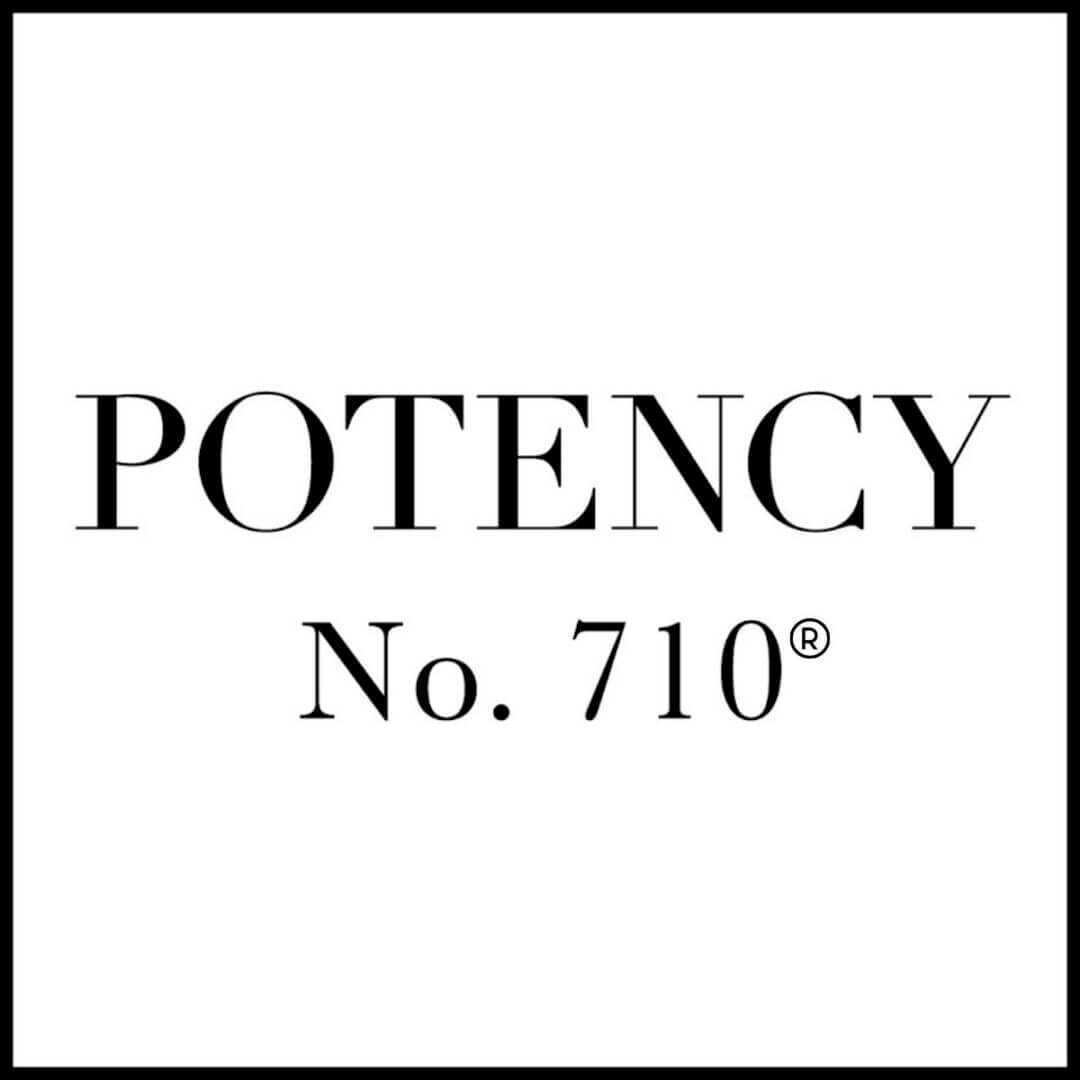 Potency No. 710 logo in bold black font on white background, representing the brand's identity.