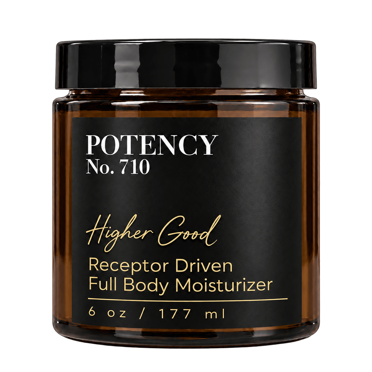 Potency No. 710 Higher Good receptor driven full body moisturizer amber jar